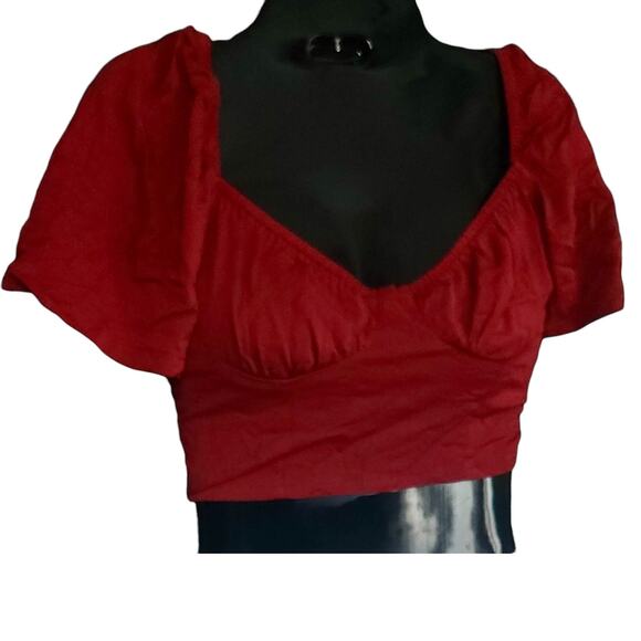 NWT | SHORE Red Crop Blouse Puff Sleeve Women sz. M Made in USA | MSRP $98 - Picture 2 of 4